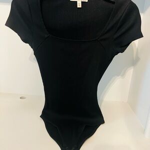 Express Black Ribbed Bodysuit
